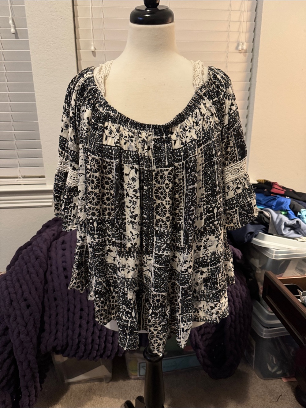 Cato Black and White Boho Patchwork Tunic